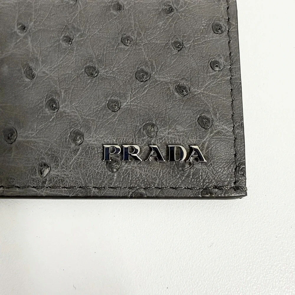 Prada Ostrich Wallet Small Perfect For Credit Cards ID NIB Gray Ostrich Struzzo